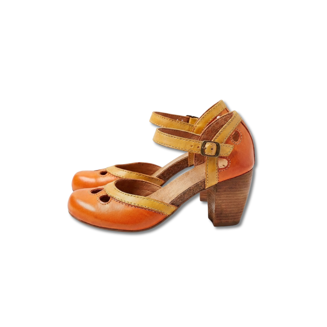 Round Toe Ankle Strap Block Heel Mary Jane Pumps