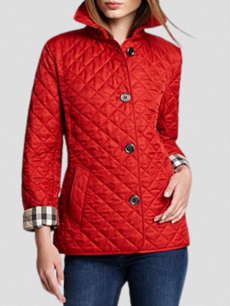 Diamond Quilted Button Front Collared Jacket