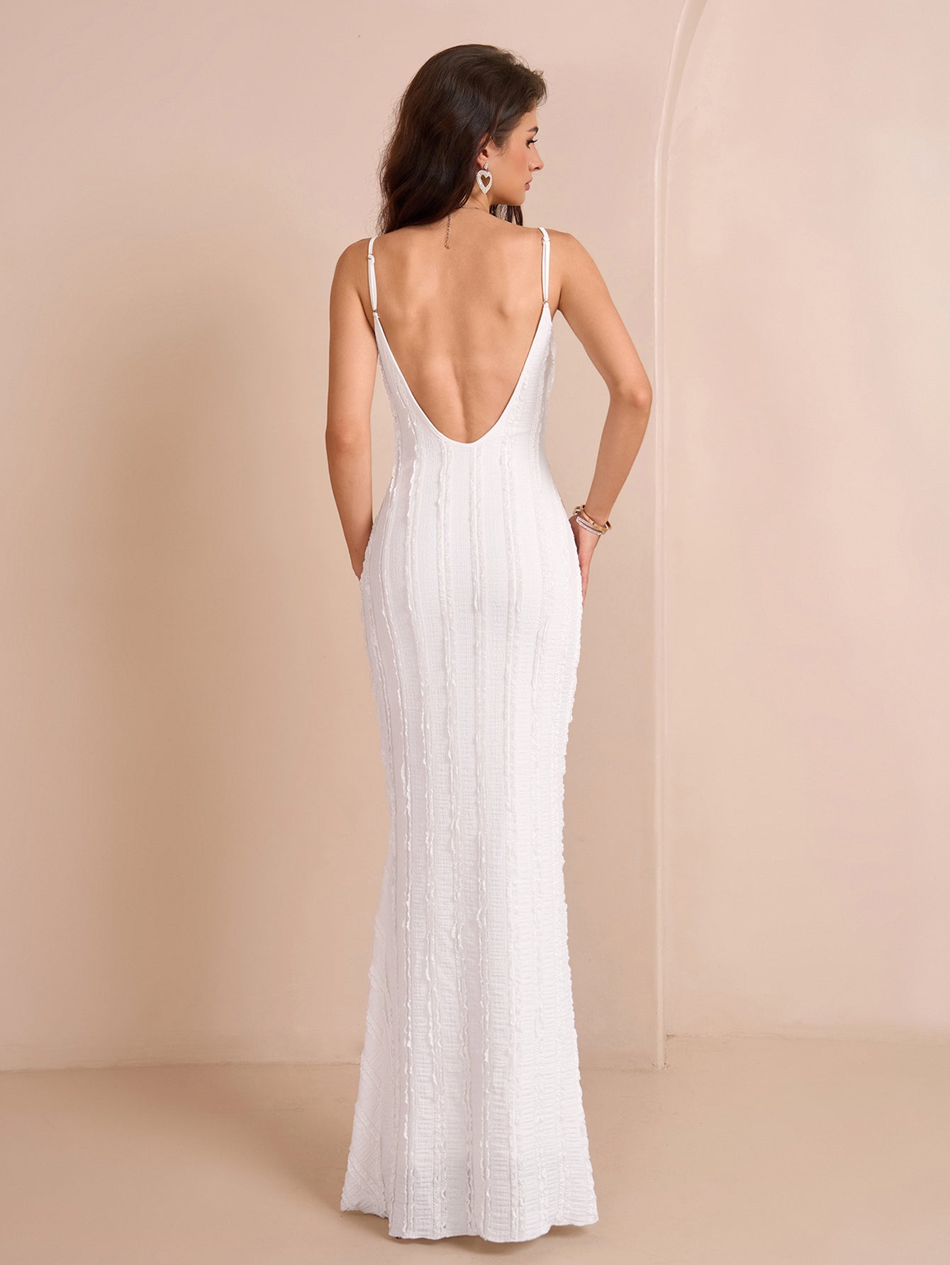 V-Neck Backless Knitted Jacquard Mermaid Hem Cami Dress - View 2