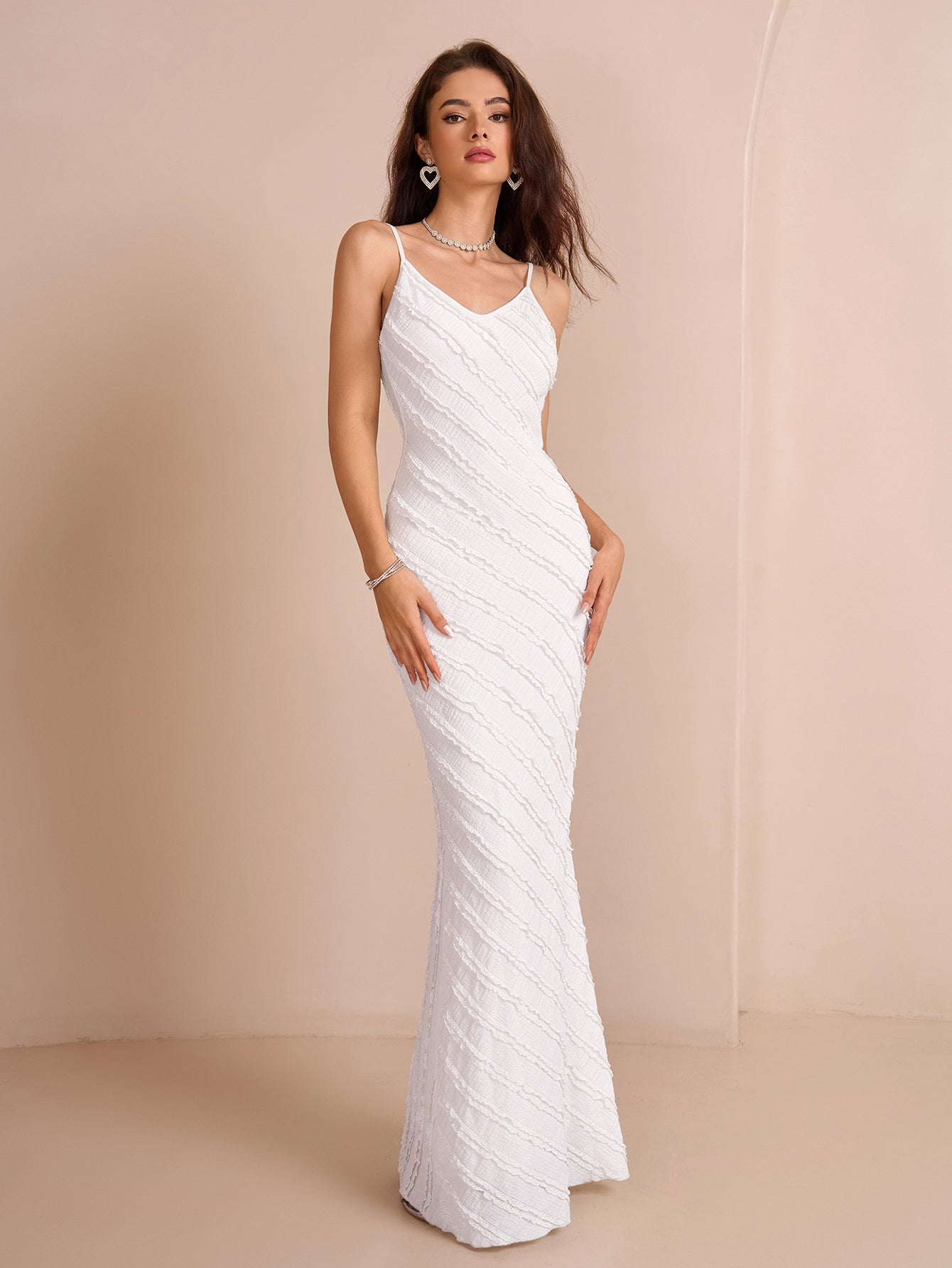 V-Neck Backless Knitted Jacquard Mermaid Hem Cami Dress - View 5