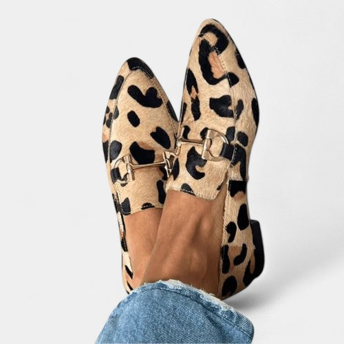 Leopard Print Pointed Toe Horsebit Loafers