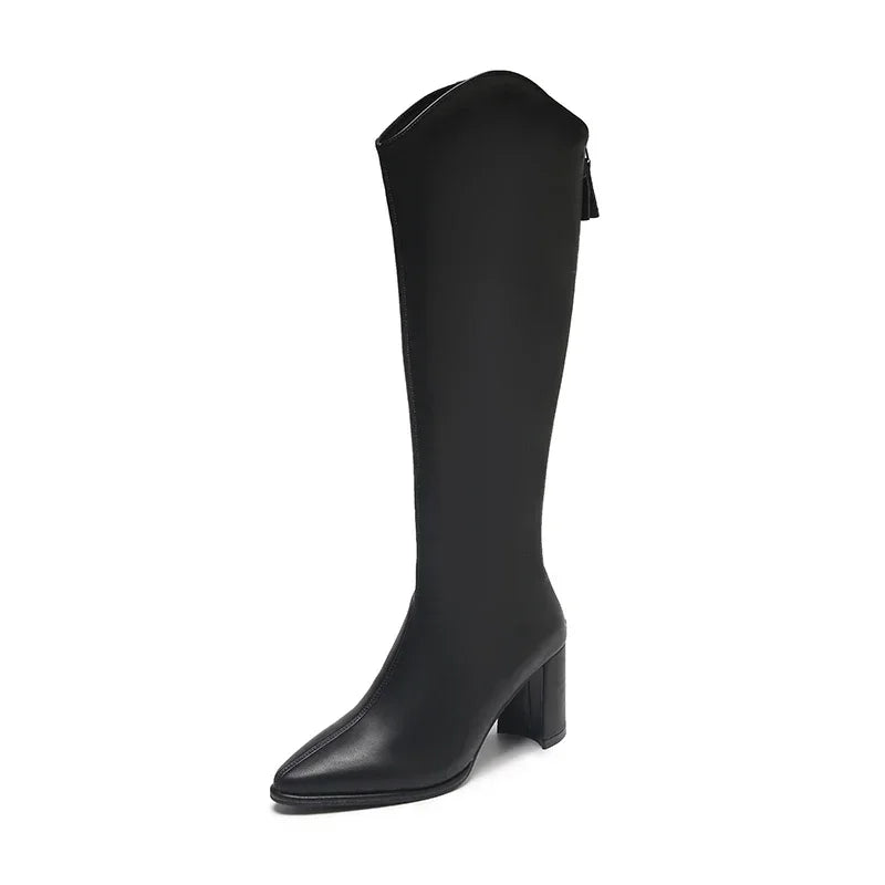 Pointed Toe Block Heel Knee High Boots