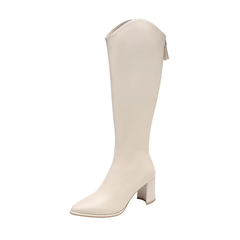 Pointed Toe Block Heel Knee High Boots