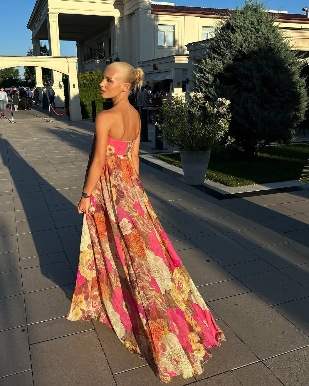 Floral Strapless Empire Flowy Maxi Dress 4