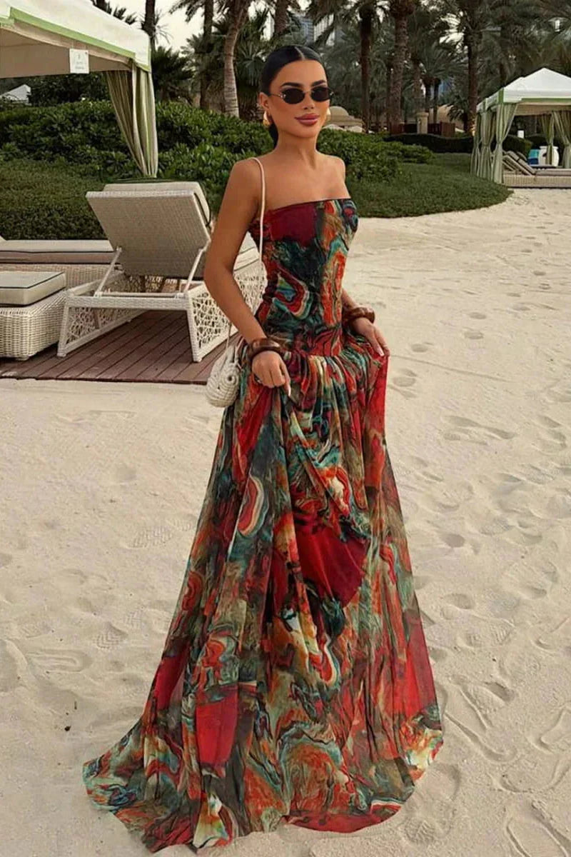 Strapless Drop Waist Tiered Chiffon Maxi Dress 4
