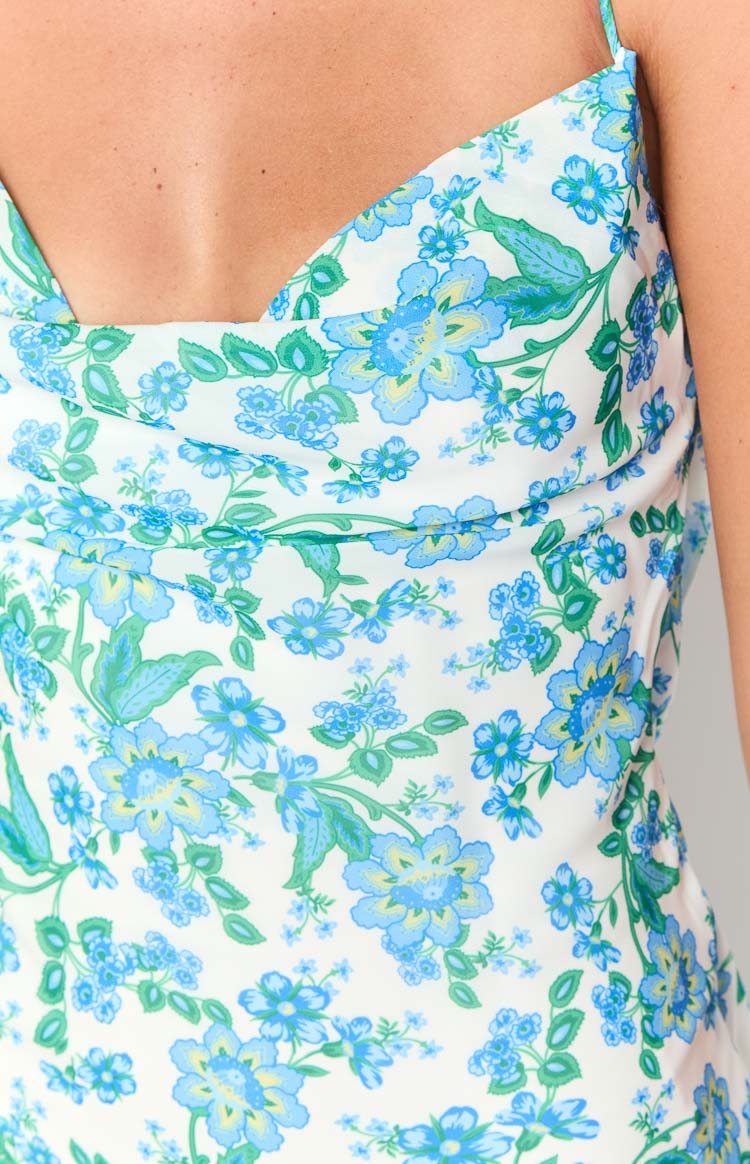 Floral Print Cowl Neck Spaghetti Strap Slip Maxi Dress 6