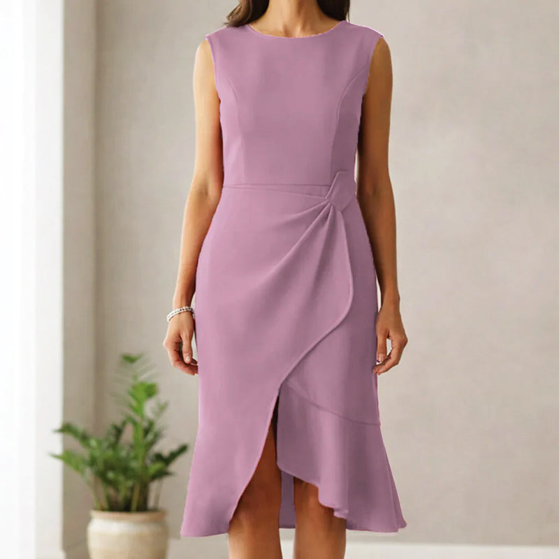 Round Neck Sleeveless Ruched Wrap Bodycon Midi Dress 5
