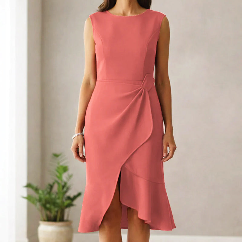 Round Neck Sleeveless Ruched Wrap Bodycon Midi Dress 7