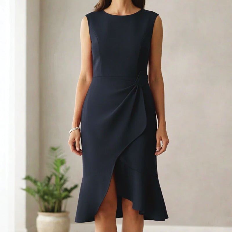 Round Neck Sleeveless Ruched Wrap Bodycon Midi Dress 4