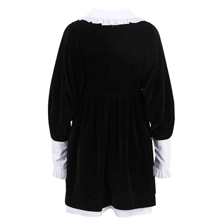 Velvet Collar Mini Black Dress - View 4