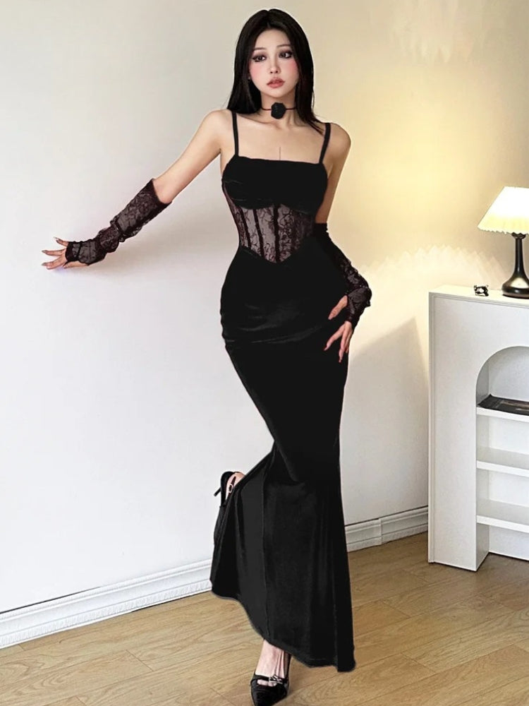 Velvet Lace Maxi Dress - View 5