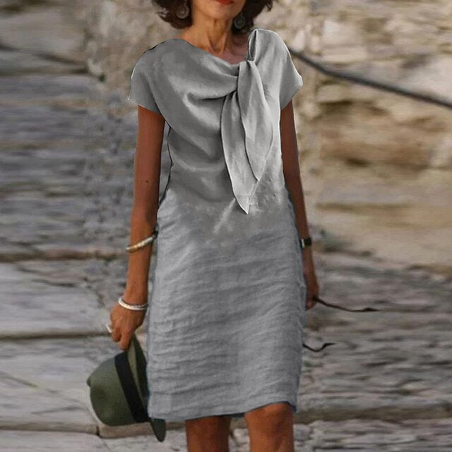Boat Neck Bow Front Short Sleeve Midi Dress 4