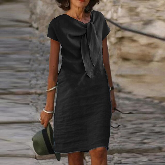 Boat Neck Bow Front Short Sleeve Midi Dress 5