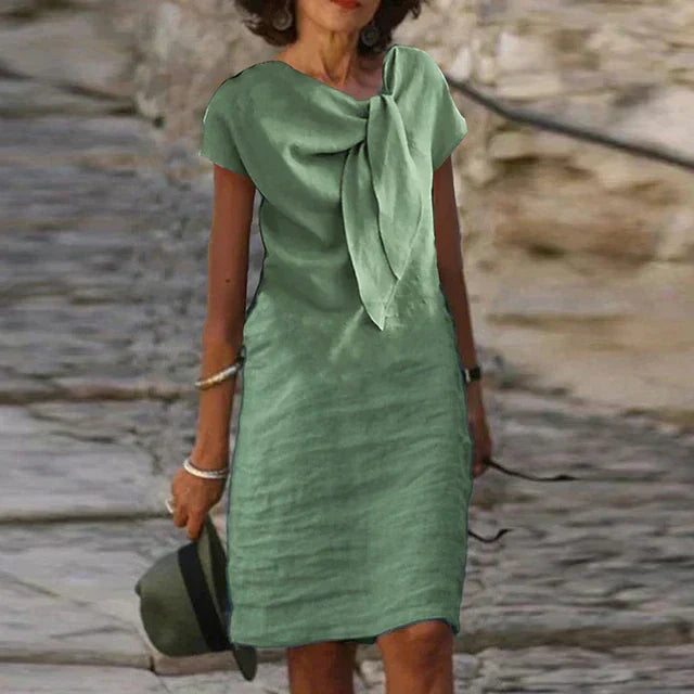 Boat Neck Bow Front Short Sleeve Midi Dress 6