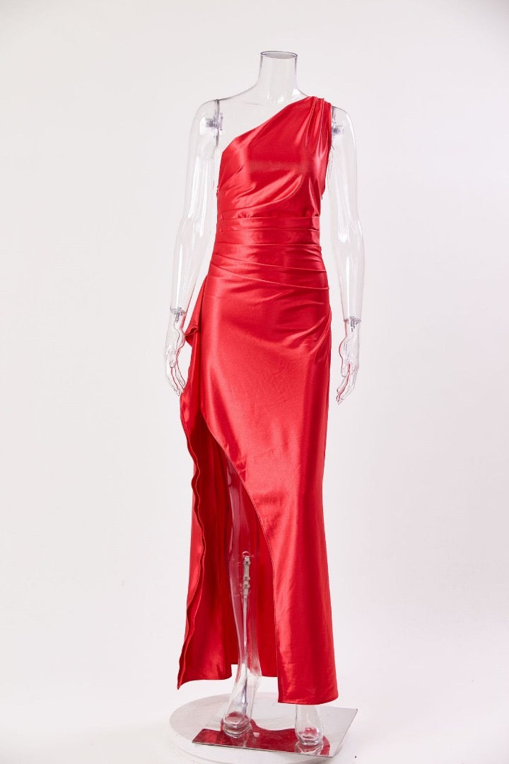 Aurora | Satin Slit Maxi Dress Red