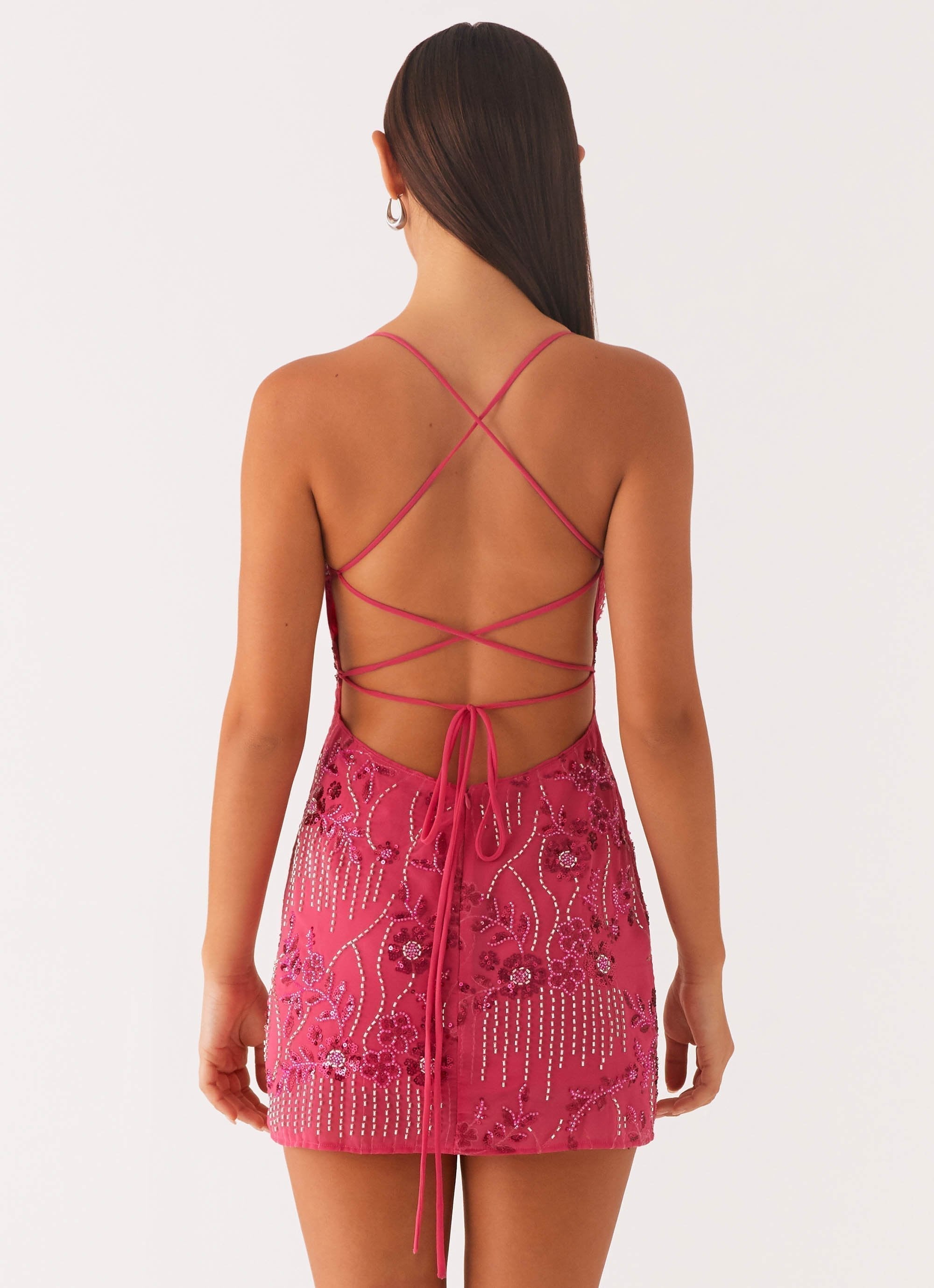 Sequin Floral Spaghetti Strap Sweetheart Bodycon Mini Dress