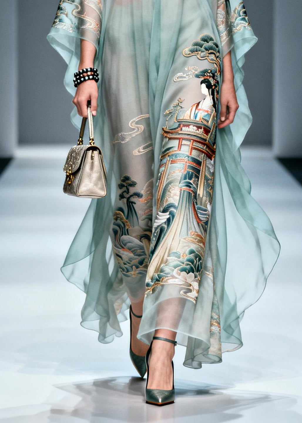 Chiffon Deep V-Neck Kaftan Sleeve Sheer Wide Leg Maxi Jumpsuit