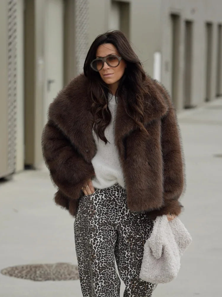 Brown Soft Fluffy Woolen Coat
