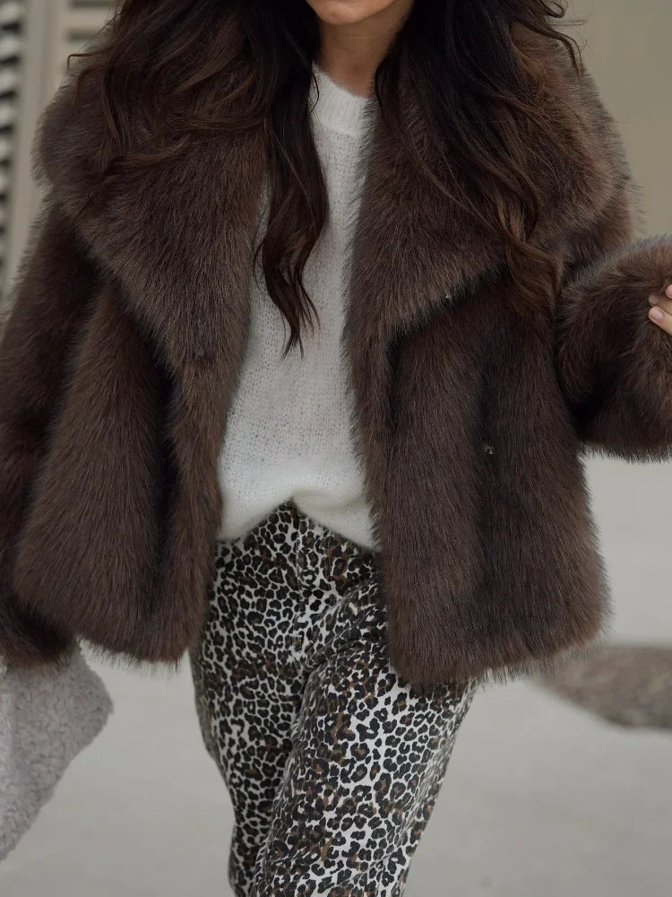 Brown Soft Fluffy Woolen Coat