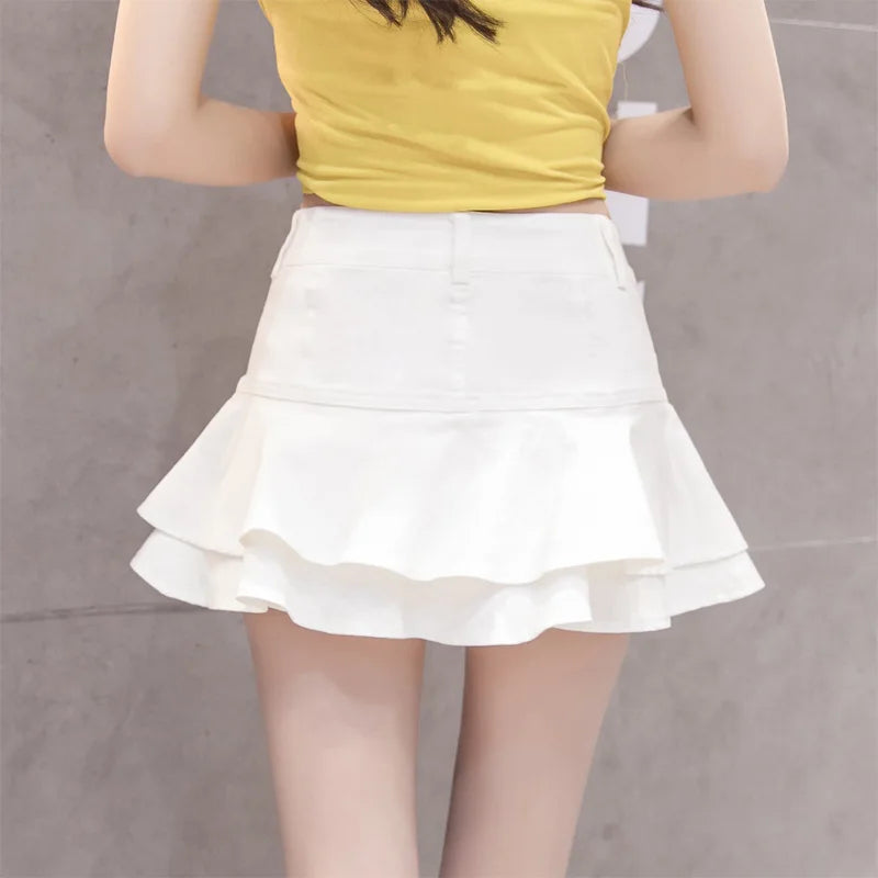 Denim High Waist Tiered Ruffle Mini Skirt