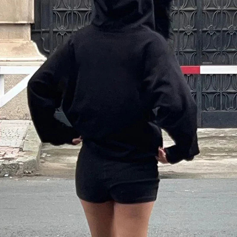 Gothic Graphic Print Rhinestones Zip Up Streetwear Hip Hop Hoodie