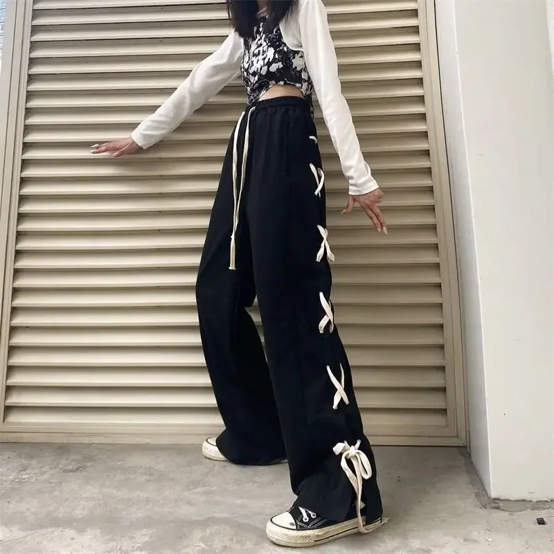 Vintage Y2K Allmatch Style Style Office Lady High Waist Sweatpants