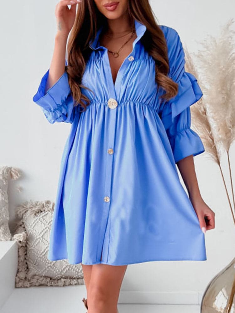 Vintage Petal Sleeve Women Spring Solid Dress