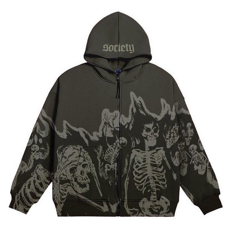 Vintage Printed Zip Up Hoodie