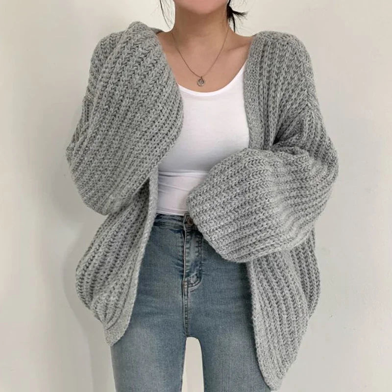 Open Front Chunky Ribbed Knit Oversized Cardigan