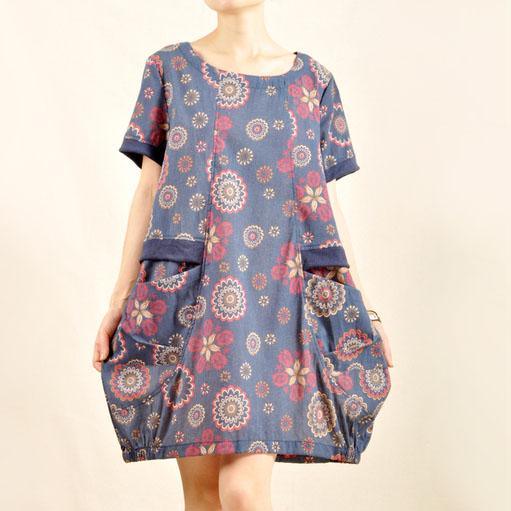 Vintage print sundress plus size cotton summer dress