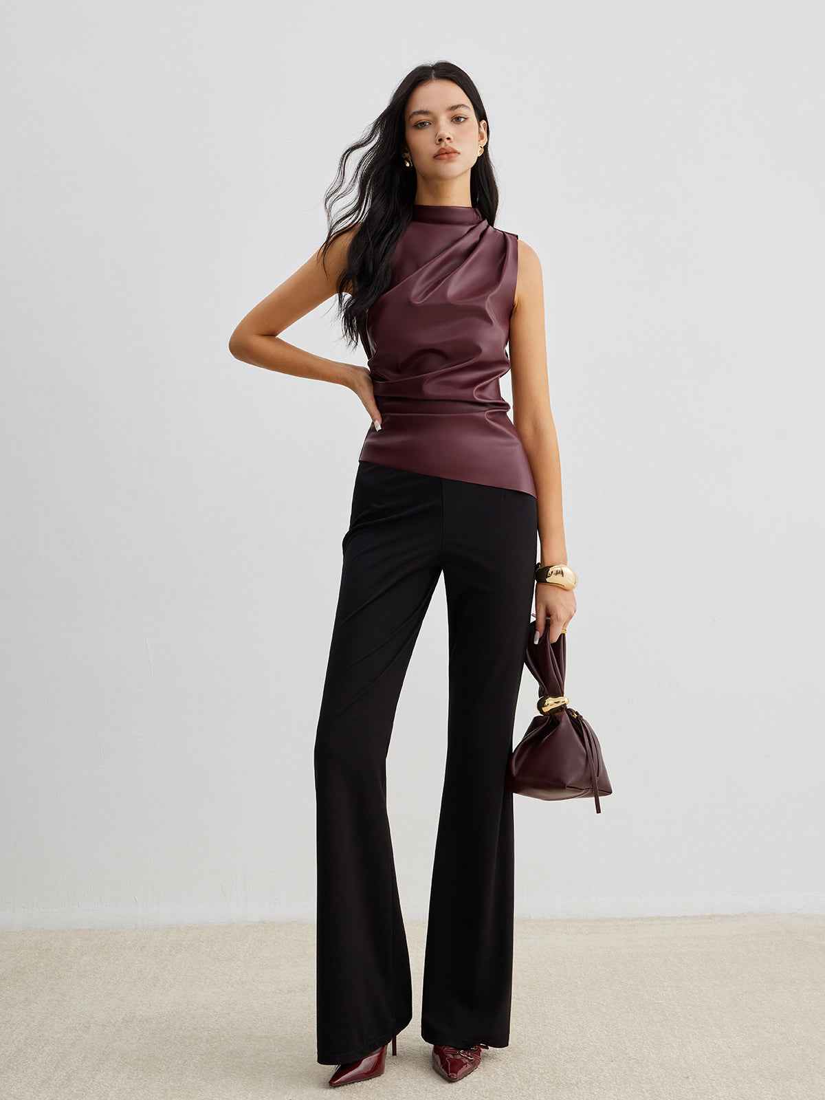 Chic Structured Faux Leather Tank Top with Elegant Design & Comfortabl