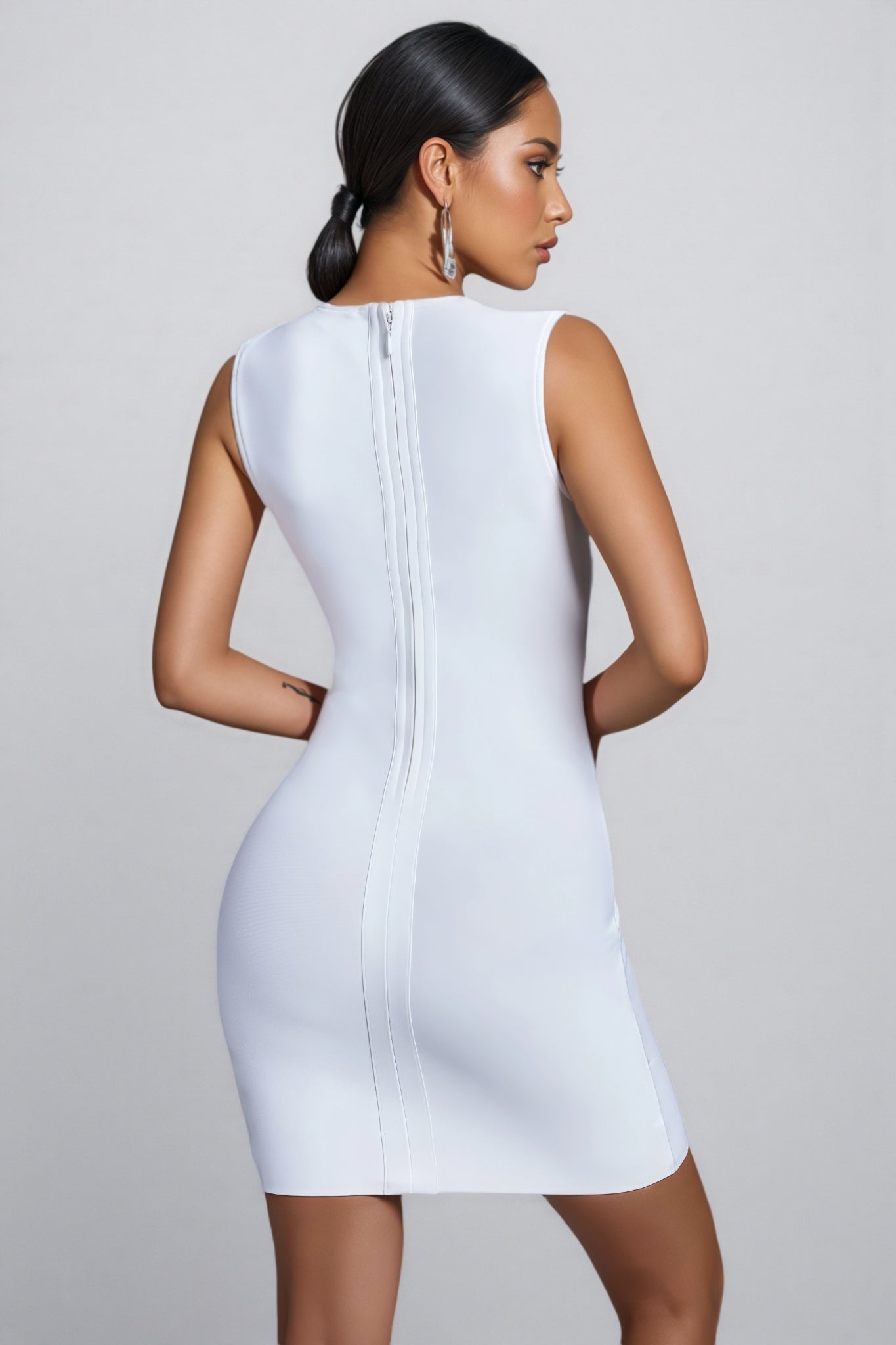 Lace Embellished Deep V-Neck Sheer Mesh Panel Sleeveless Bodycon Mini Cocktail Dress