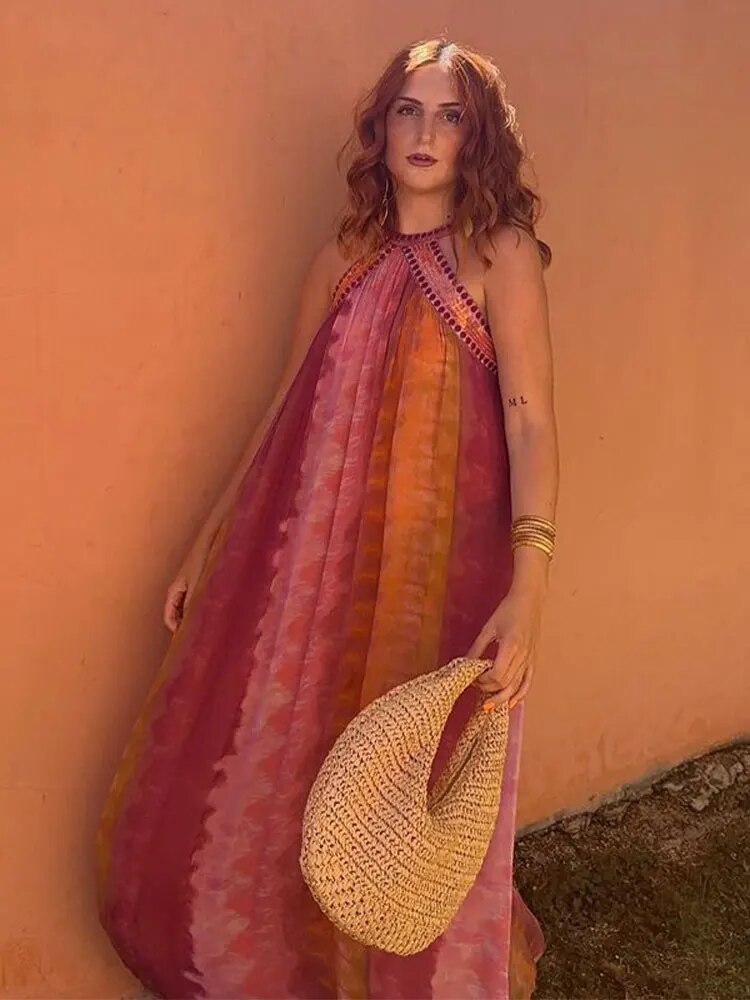 Onix Long Dress with Contrast Halter for Women Trendy Fashion Pick