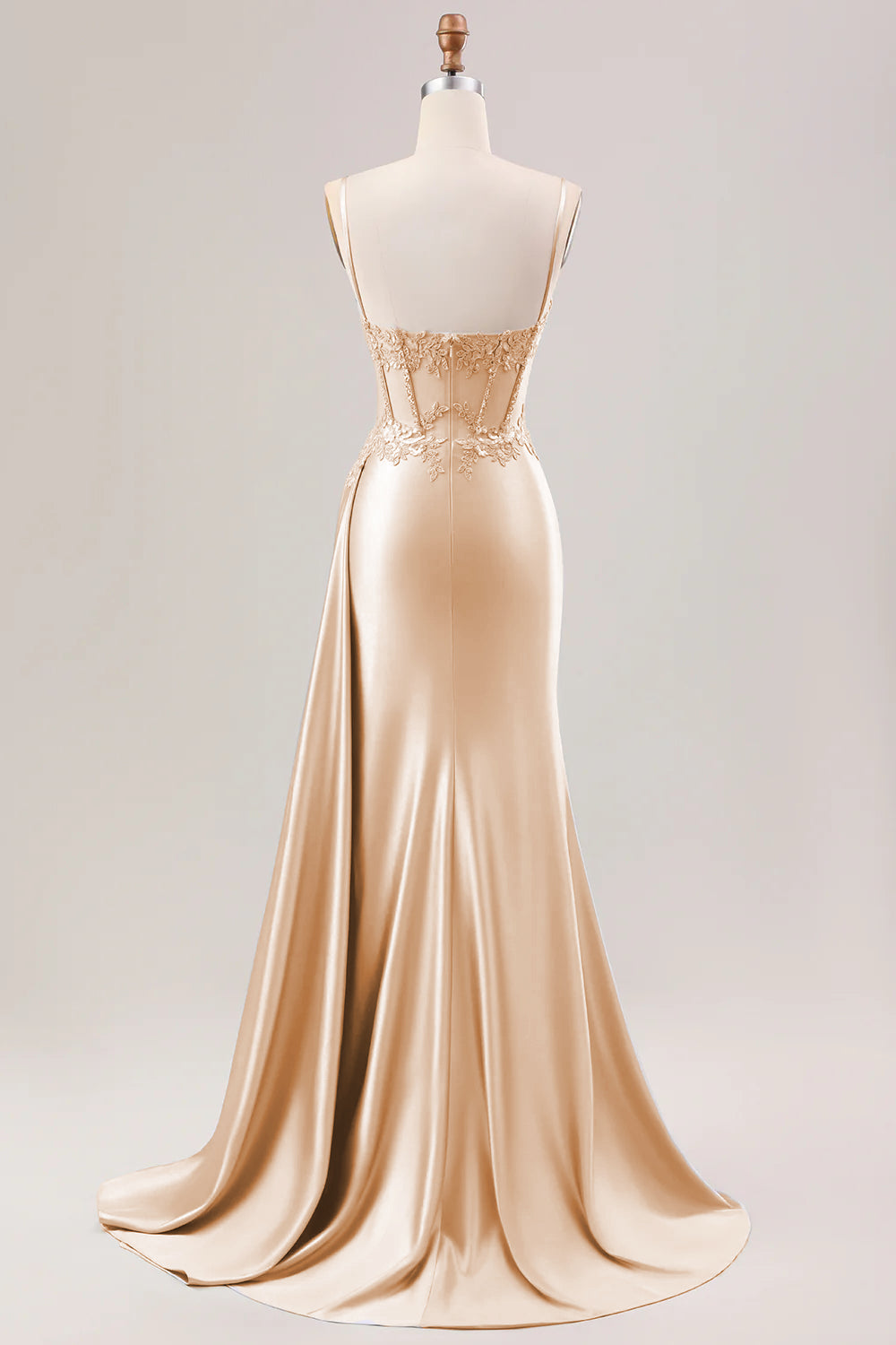 Dusty Blue Mermaid Side Streamer Pleated Long Corset Satin Prom Dress With Slit