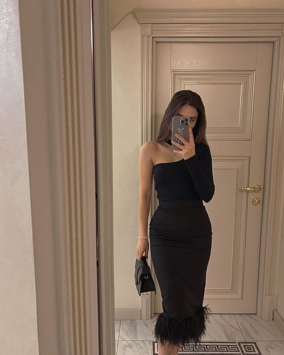 Charming One Sleeve Black Party Dress,Black Formal Dress cc1049