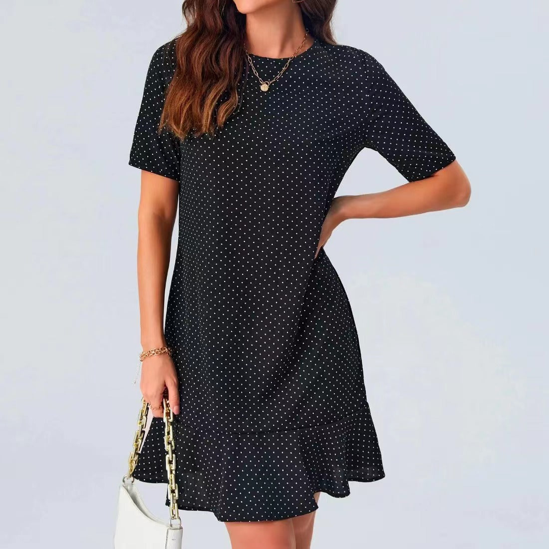 Polka Dot Ruffle Hem Fitted Dress