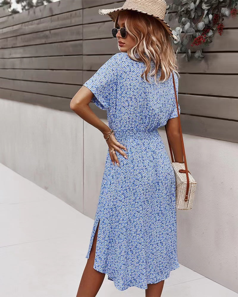 Ditsy Floral Tie Front Button Through Dress