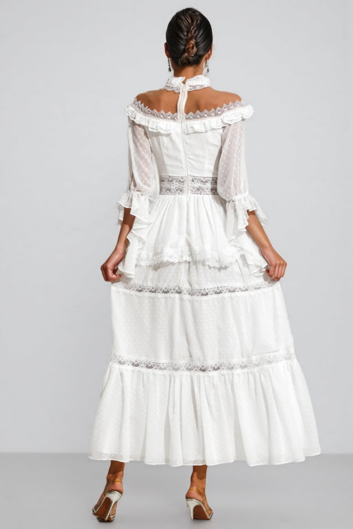 Zevon White Lace Long Sleeve Maxi Dress - View 7