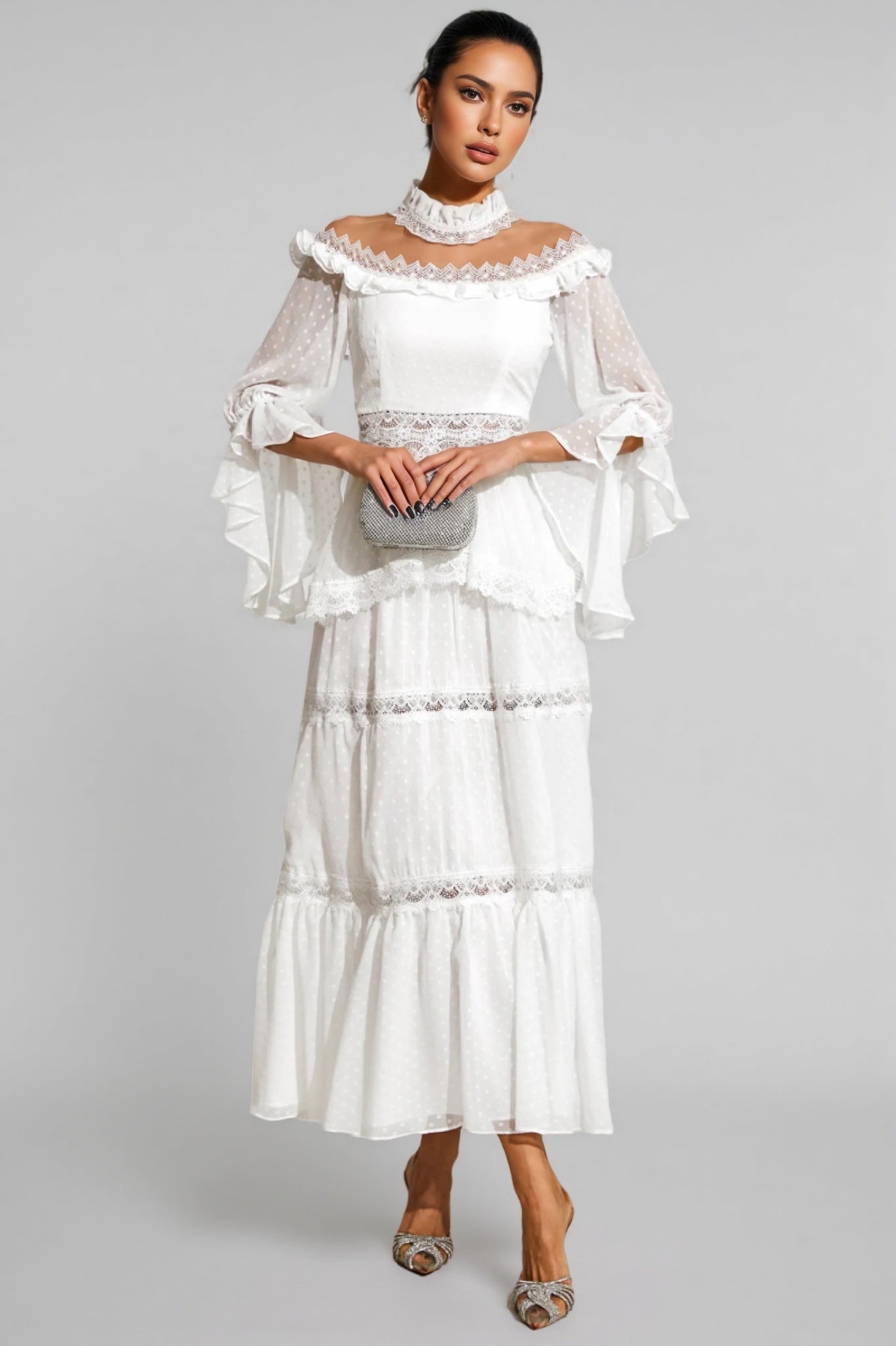 Zevon White Lace Long Sleeve Maxi Dress - View 5