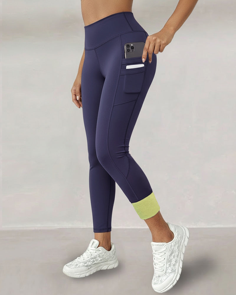 Black Leggings Fleece-Lined High-Waisted With Pockets For Cold Weather Comfort Everyday - Jamota