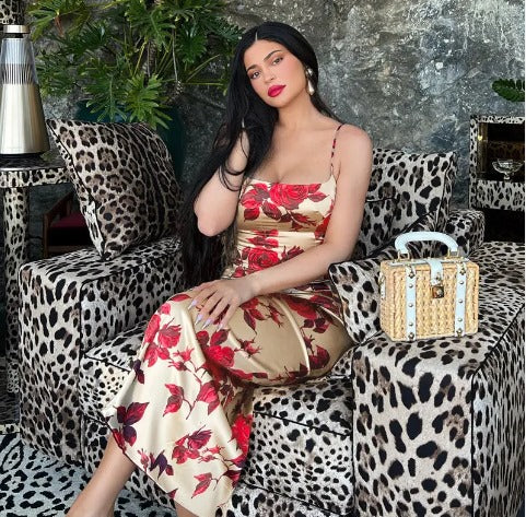 Alana Elevated Long Bodycon Dress with Rose Print Premium Wardrobe Essential