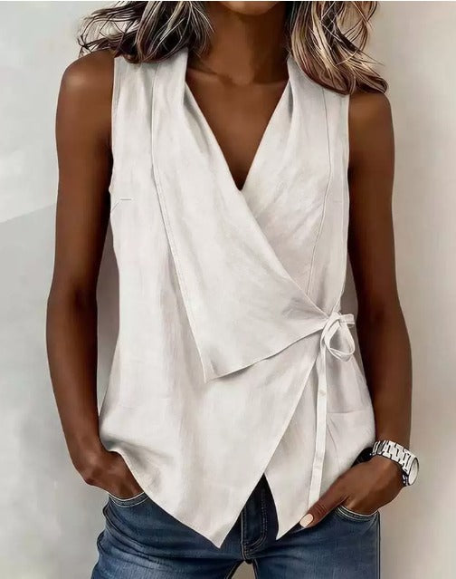 V-Neck Sleeveless Wrap Side Tie Top
