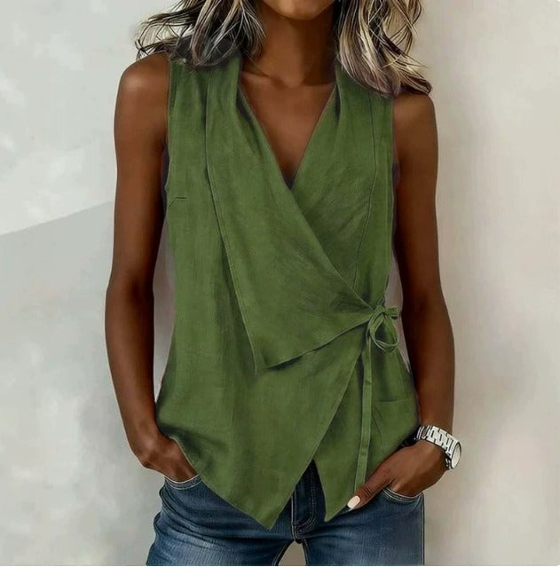 V-Neck Sleeveless Wrap Side Tie Top