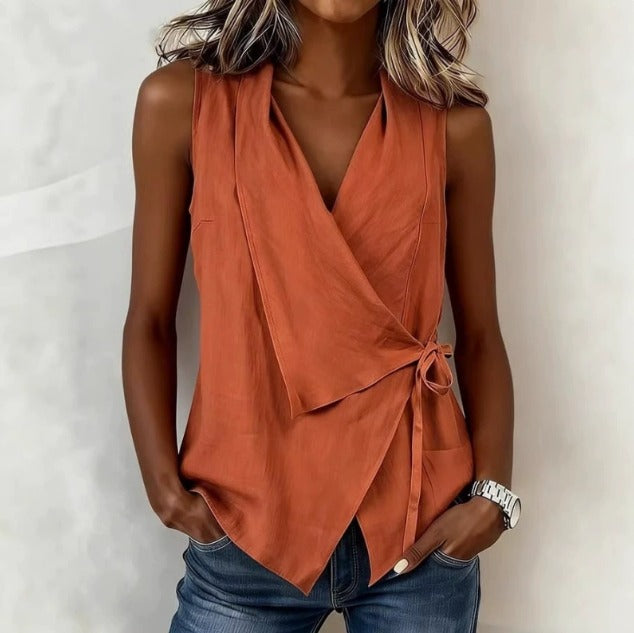 V-Neck Sleeveless Wrap Side Tie Top