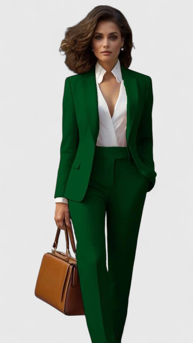 Notch Lapel Single Button Blazer and Trousers Two Piece Set