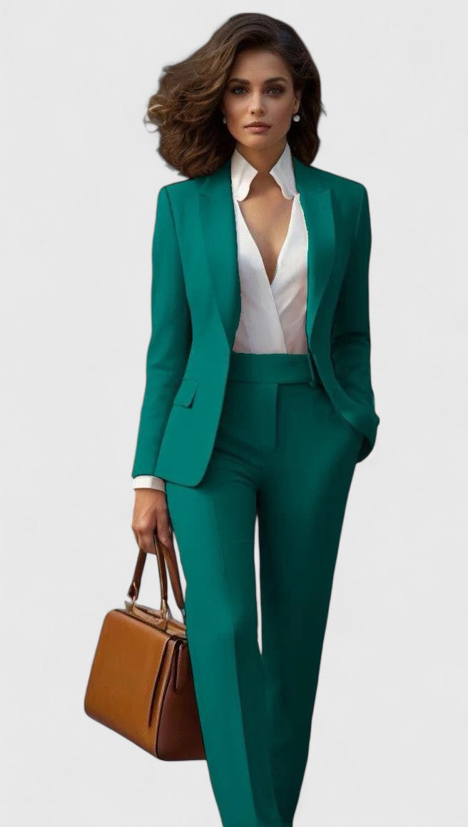 Notch Lapel Single Button Blazer and Trousers Two Piece Set