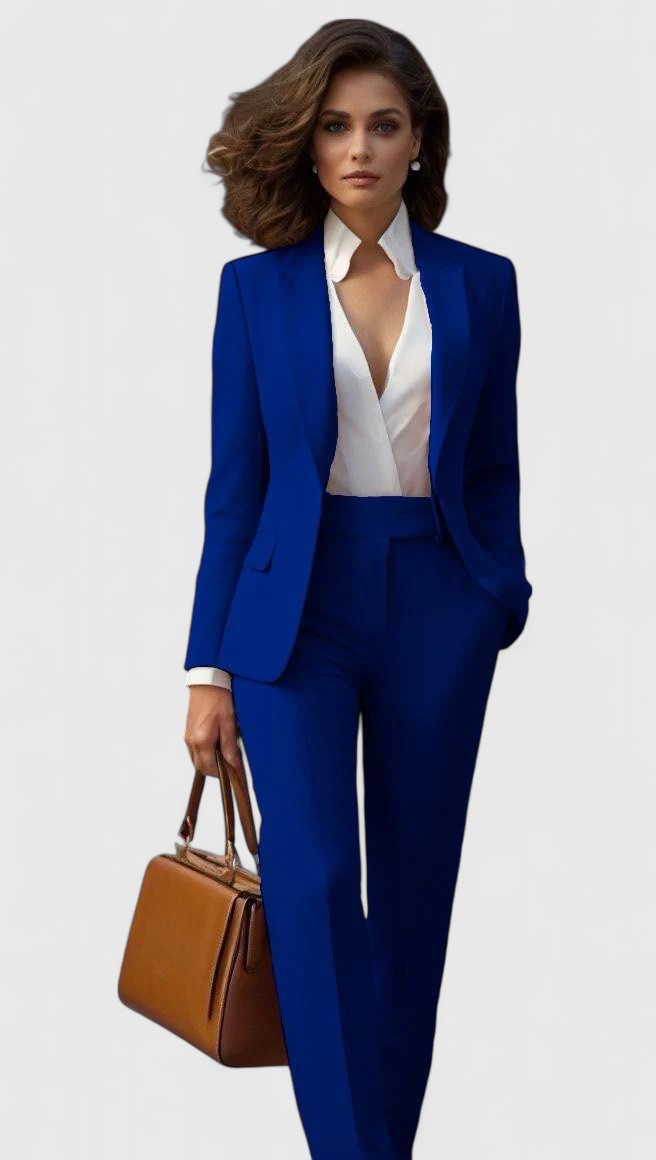 Notch Lapel Single Button Blazer and Trousers Two Piece Set