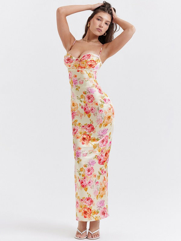 Lucy Floral Satin Maxi Dress - View 3