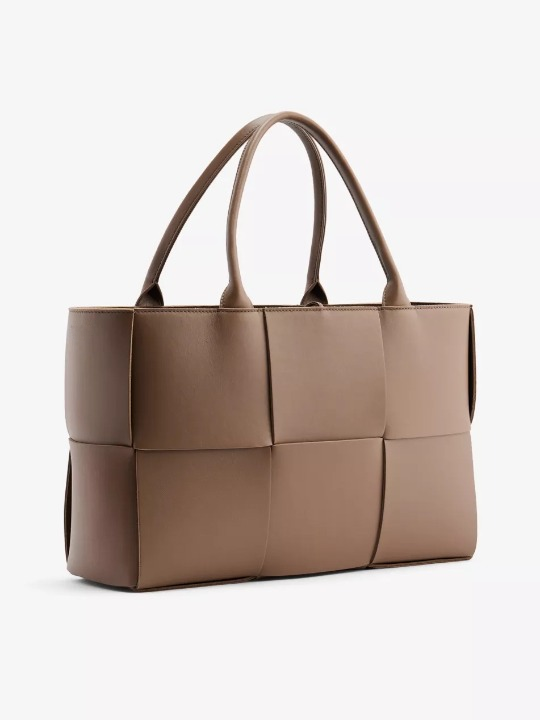 Woven Panel Faux Leather Tote Bag