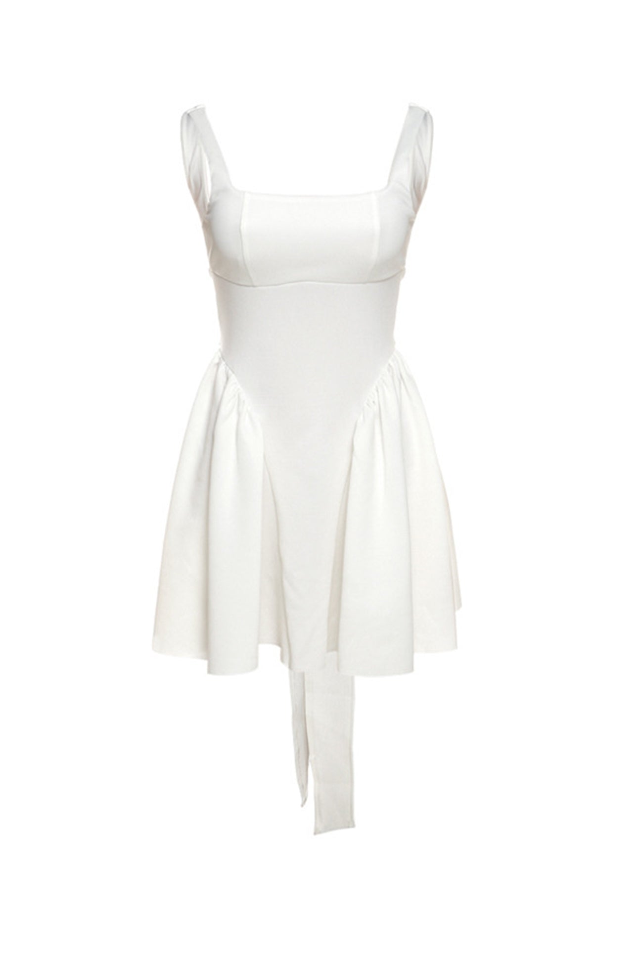 White Backless Tie back Ruched Dress